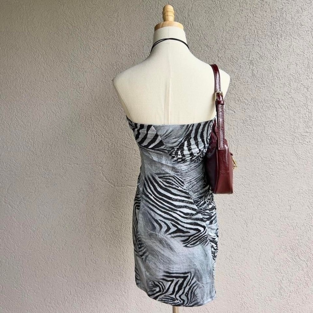 Y2K Zebra Print Mini Dress Fits XS Strapless Going Out Party Mob Wife - Picture 6 of 8